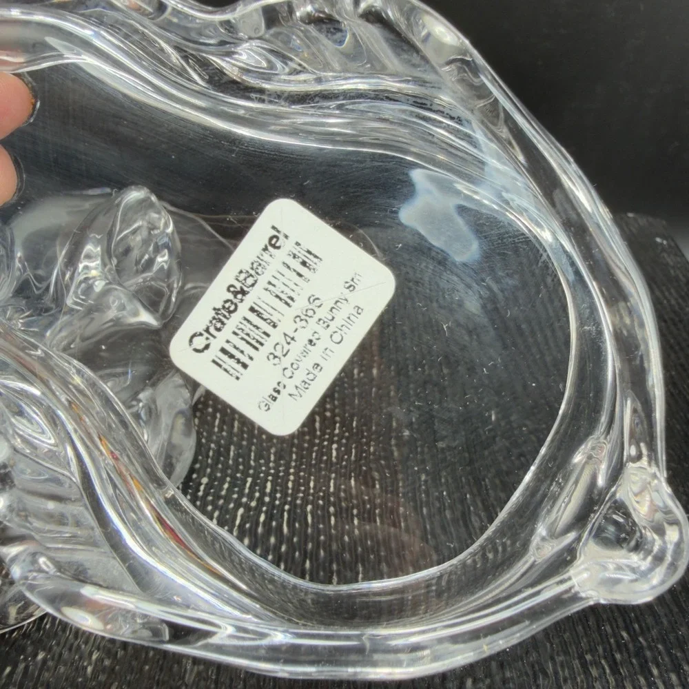 Crate & Barrel Clear Glass Covered Bunny Rabbit Candy Dish‎ Trinket Box NEW